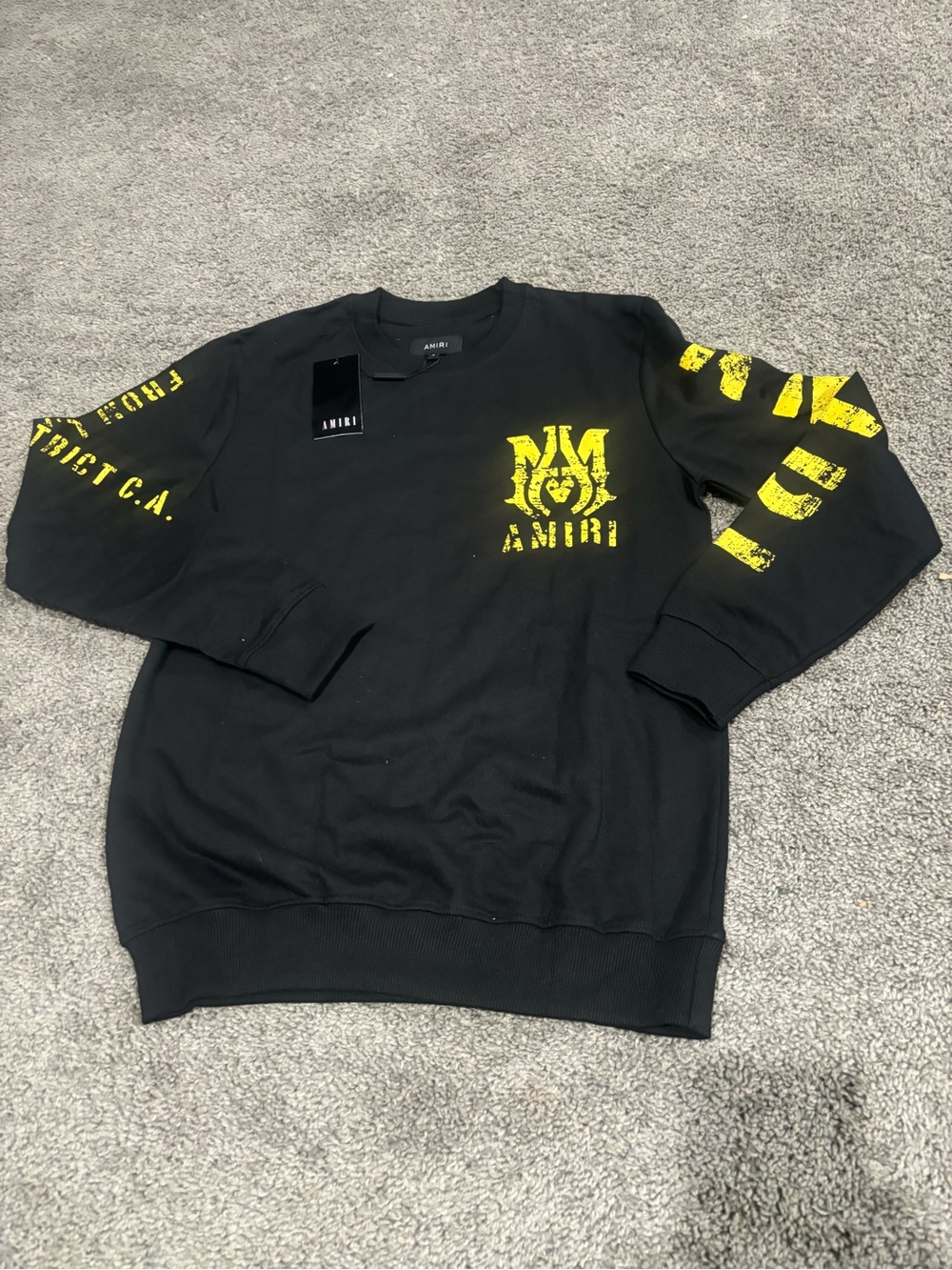 AMIRI Black Crewneck Sweatshirt with Yellow Graphic Logos